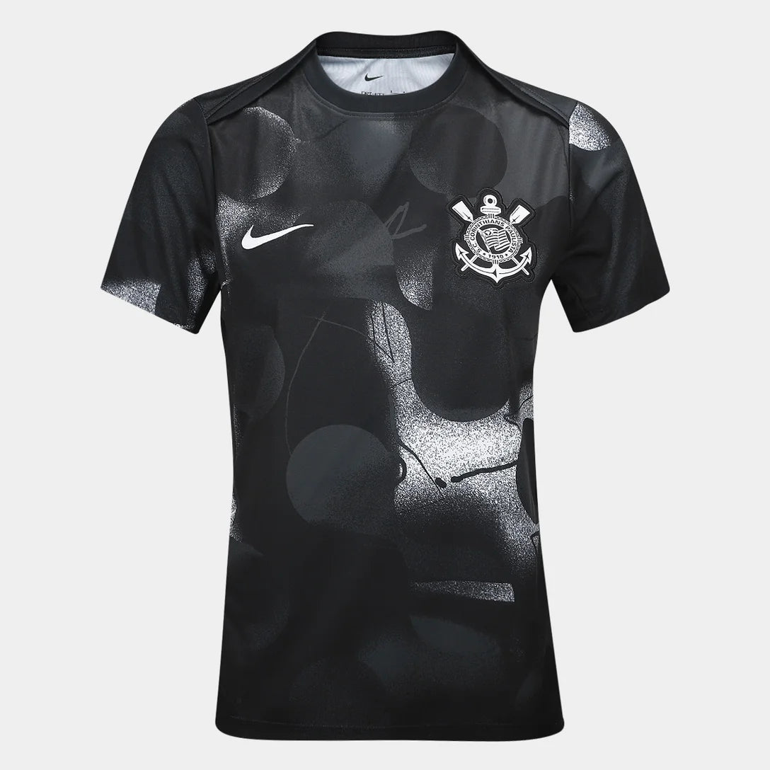 Camisa Corinthians Pré Jogo 25/26 Nike Feminina - Preto+Branco