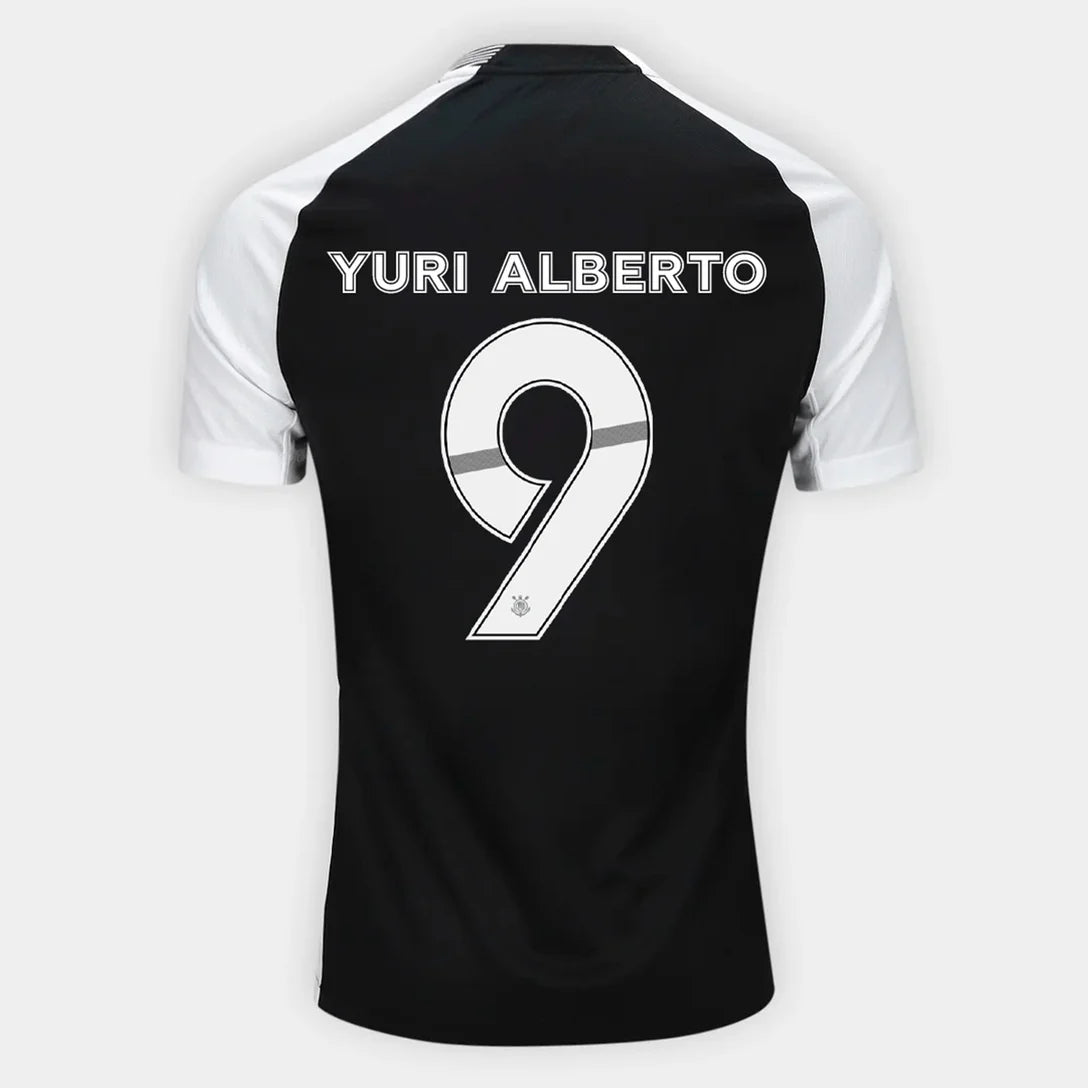 Camisa Corinthians II 25/26 Yuri Alberto N° 9 Torcedor NK Masculina - Preto+Branco