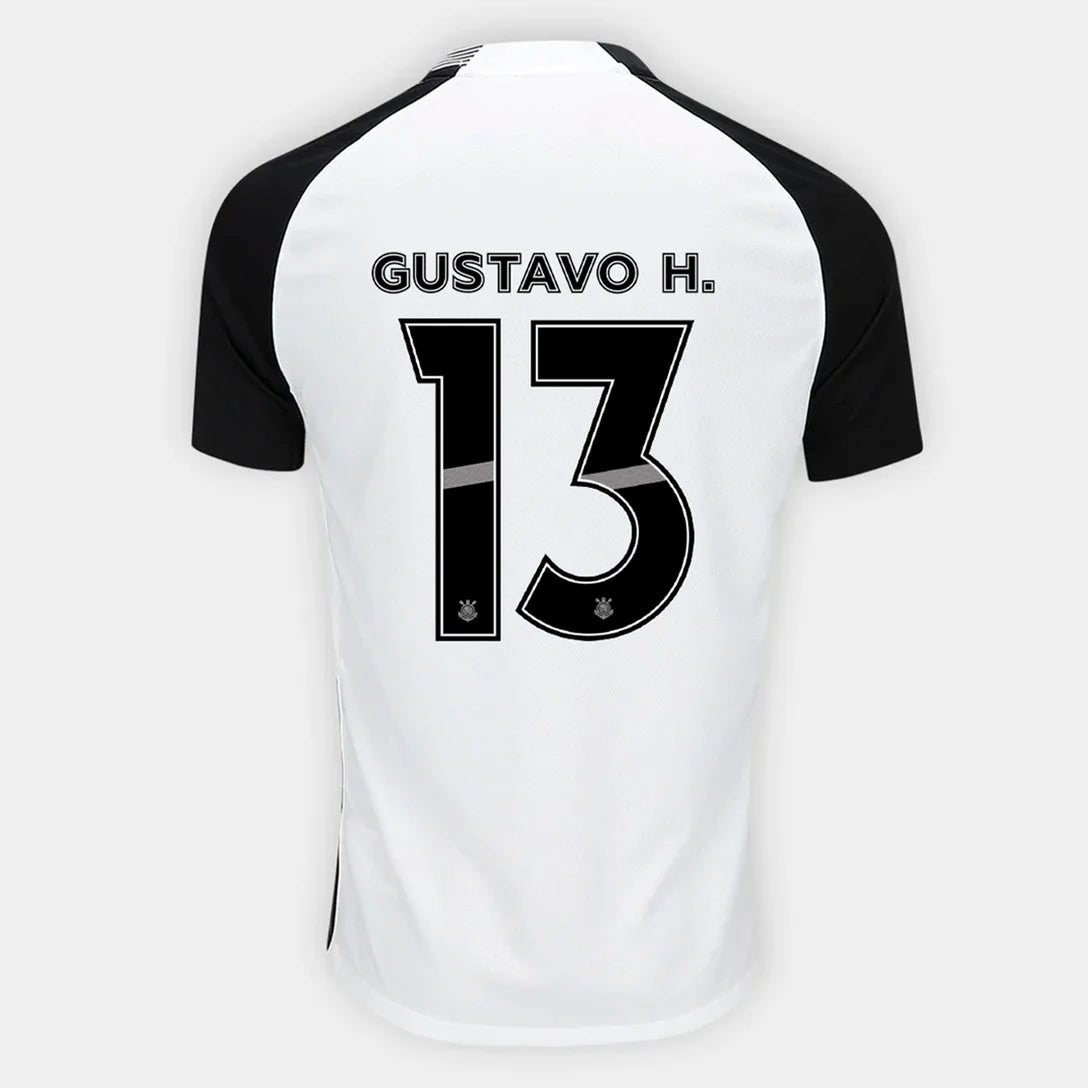 Camisa Corinthians I 25/26 Gustavo Henrique N° 13 Torcedor Nike Masculina - Branco+Preto
