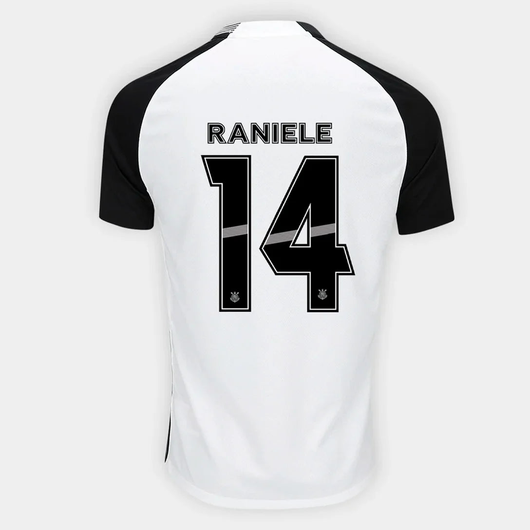 Camisa Corinthians I 25/26 Raniele N° 14 Torcedor Nike Masculina - Branco+Preto