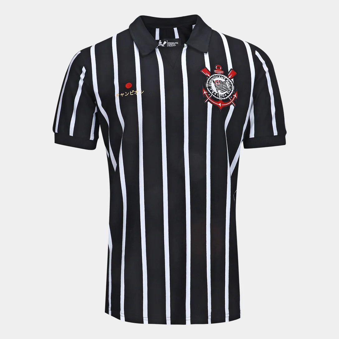 Camiseta Polo Corinthians Retrô Japão Masculina - Preto
