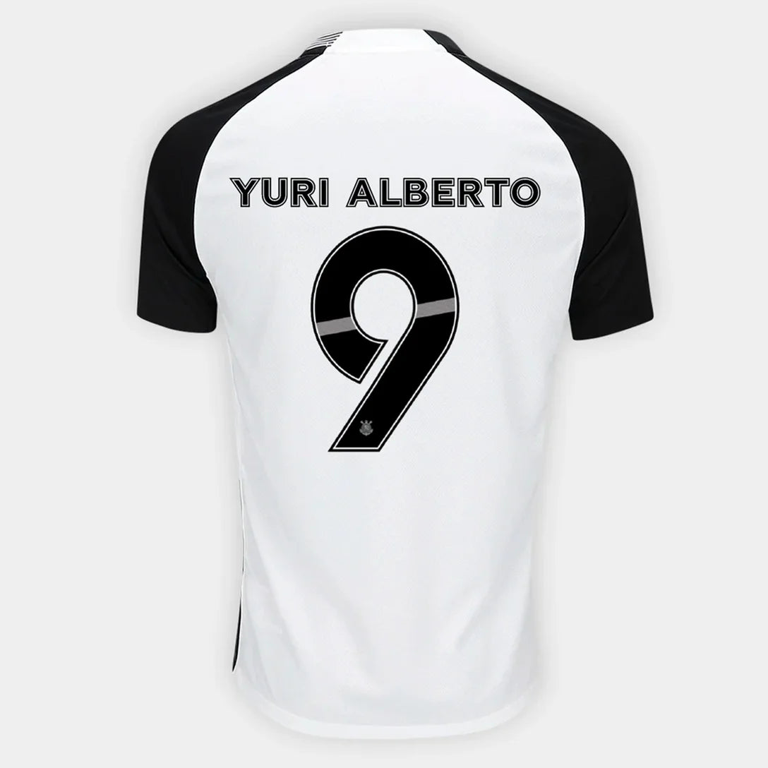 Camisa Corinthians I 25/26 Yuri Alberto N° 9 Torcedor NK Masculina - Branco+Preto