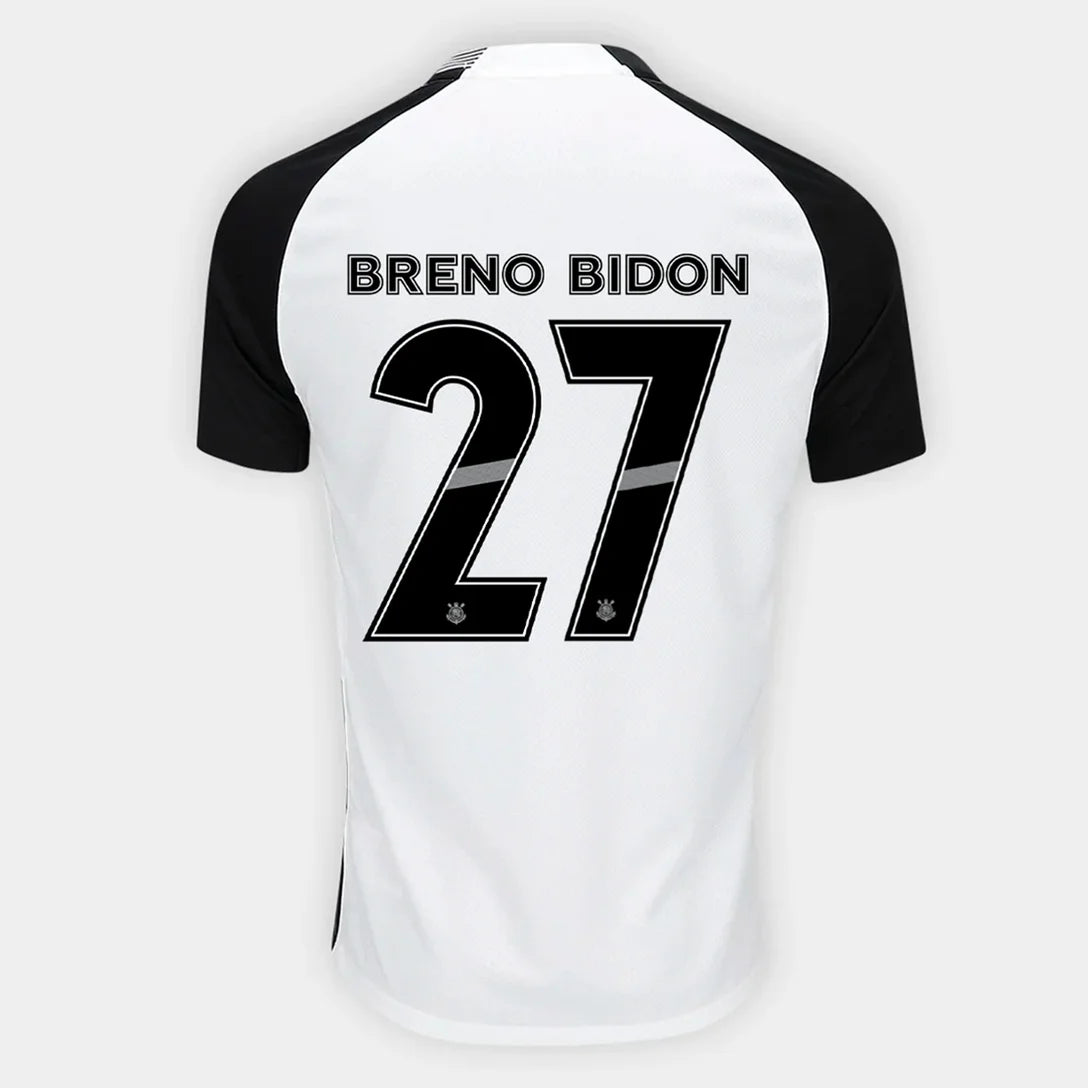 Camisa Corinthians I 25/26 Breno Bidon N° 27 Torcedor NK Masculina - Branco+Preto