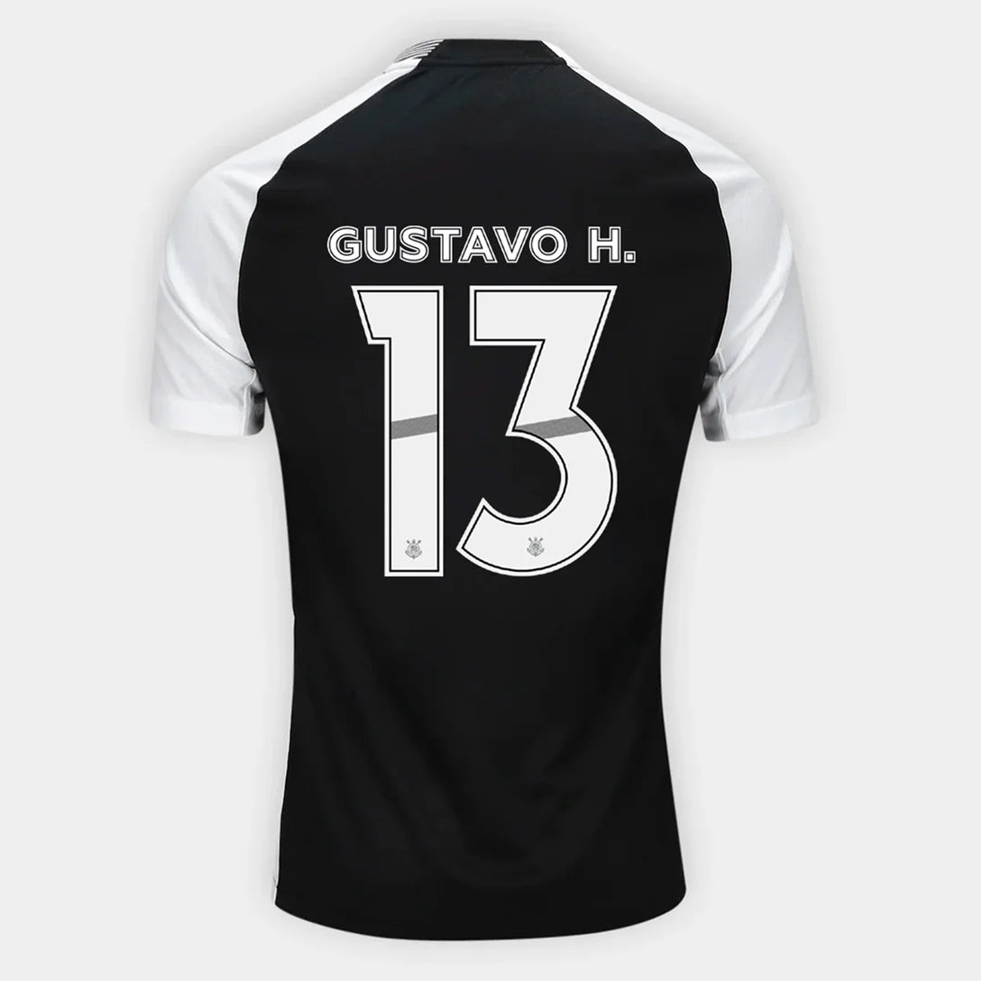 Camisa Corinthians II 25/26 Gustavo Henrique N° 13 Torcedor NK Masculina - Preto+Branco
