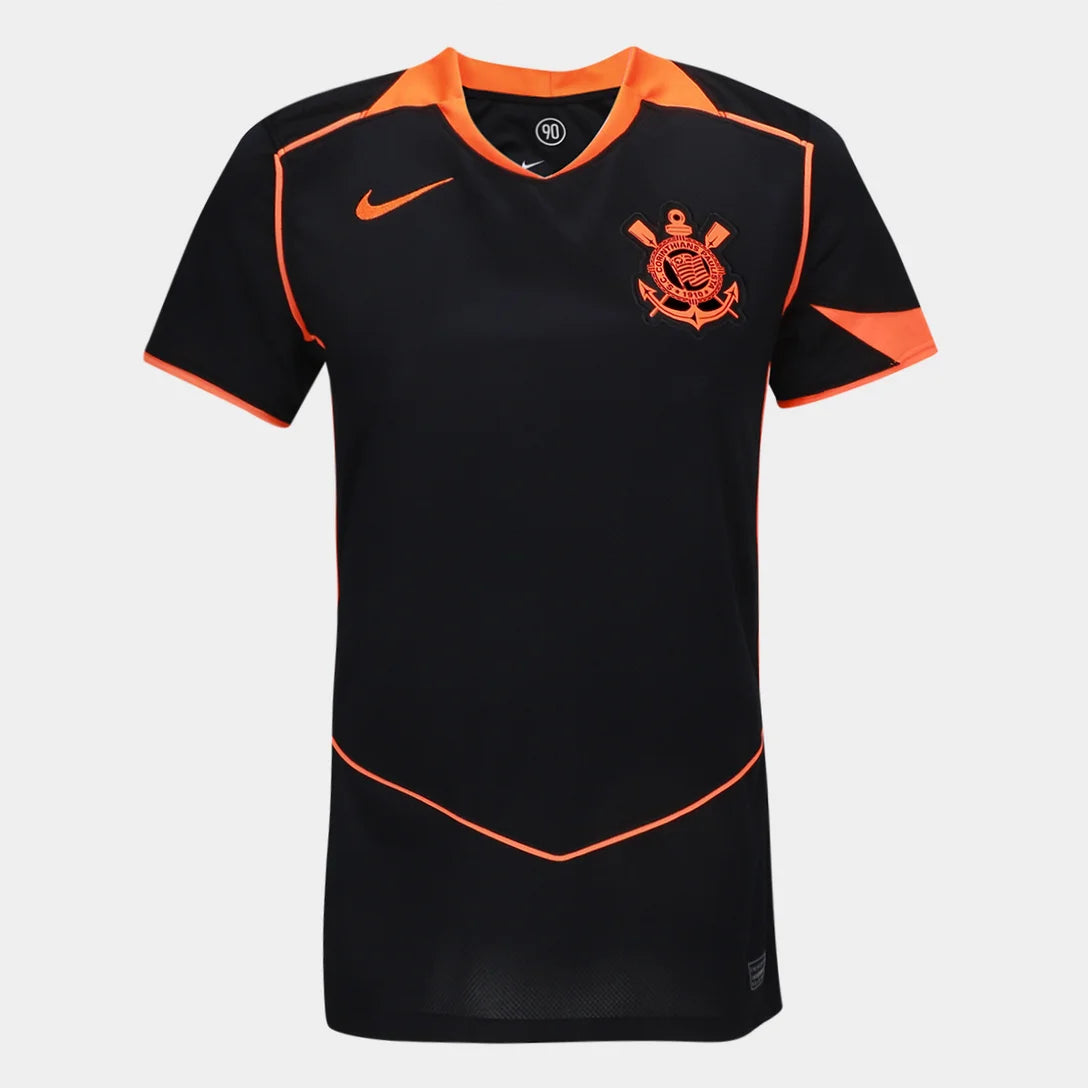 Camisa Corinthians III 25/26 s/n Torcedor Nike Total 90 Feminina - Preto+Laranja